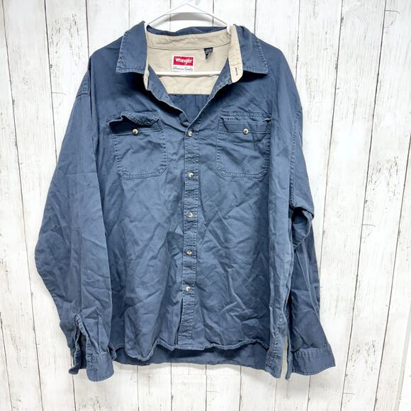 Wrangler Shirt Men 2X Dusty Blue Collared Long Sleeve Button Down Western Denim - Picture 1 of 5